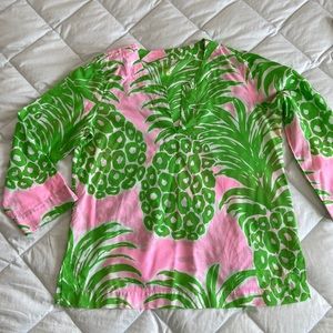 EUC Lilly Pulitzer cotton voile, tunic, size L. Animal print, pink & lime green
